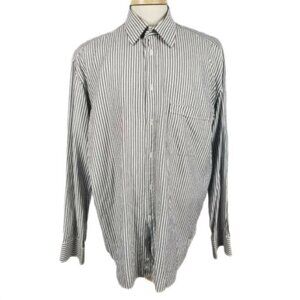 Canali 17 1/2 x 35/36 White Striped Dress Shirt 100% Cotton Made in Italy